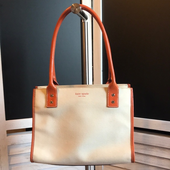 kate spade Handbags - Kate Spade ♠️ Shoulder Bag, Canvas Cream, Brown Leather. size:8”x11” HD:8”. NWOT
